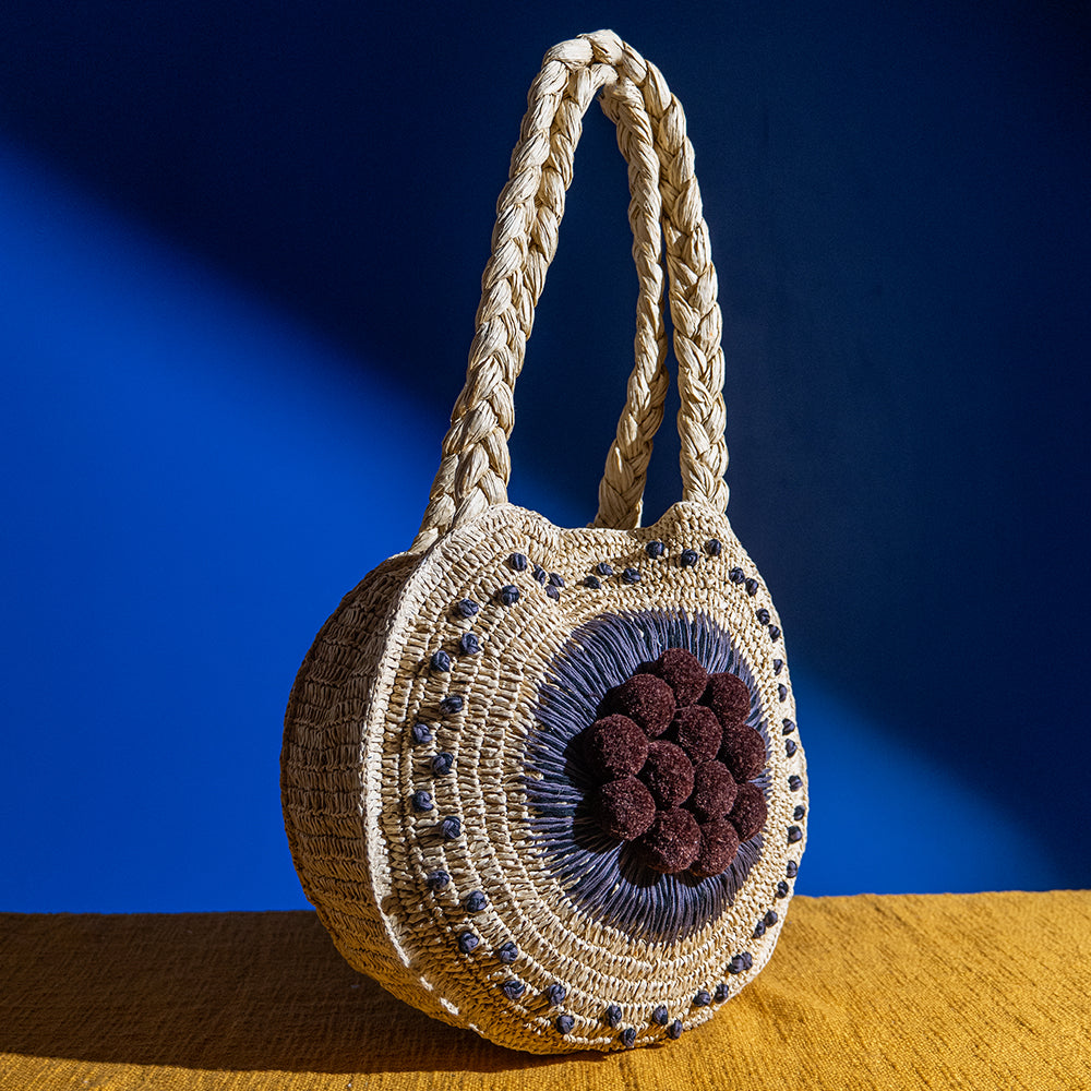 Handmade Raffia Embroidery Shopper Tote Bag – Cotton Travel & Office Shoulder Bag for Women