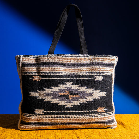 Handcrafted Handloom Cotton Shopper Bag – Dual Closure, Spacious Shoulder bag, Ideal for Laptop and Travel