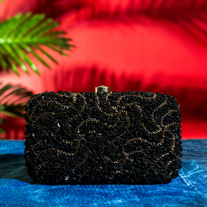 Handmade Glass Beaded Party Clutch with Metal Frame, Handle, and Detachable Chain