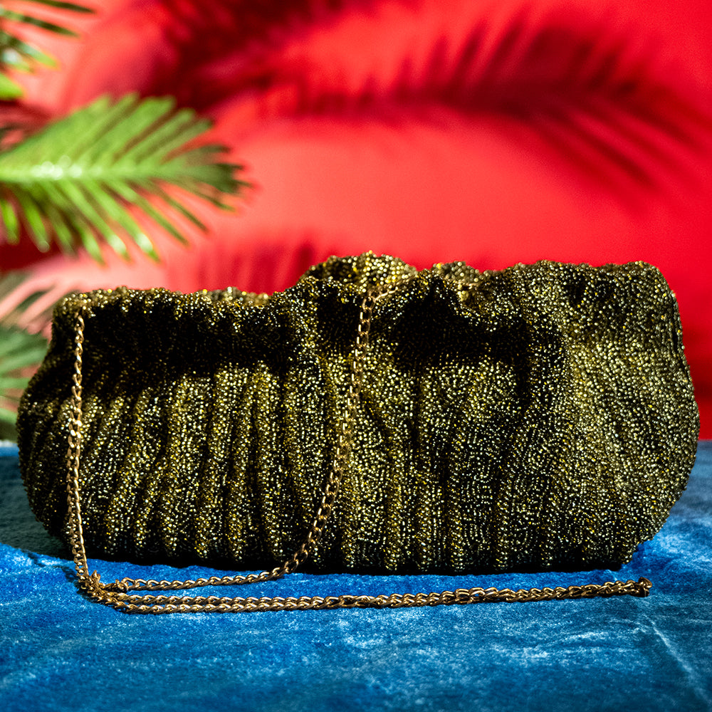 Handmade Beaded Sling Bag with Metal Strap – Elegant Party Purse for Phone and Essentials