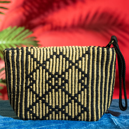 Handmade Cotton Handloom Wristlet Clutch Bag with Zipper Closure for Casual Daily Use