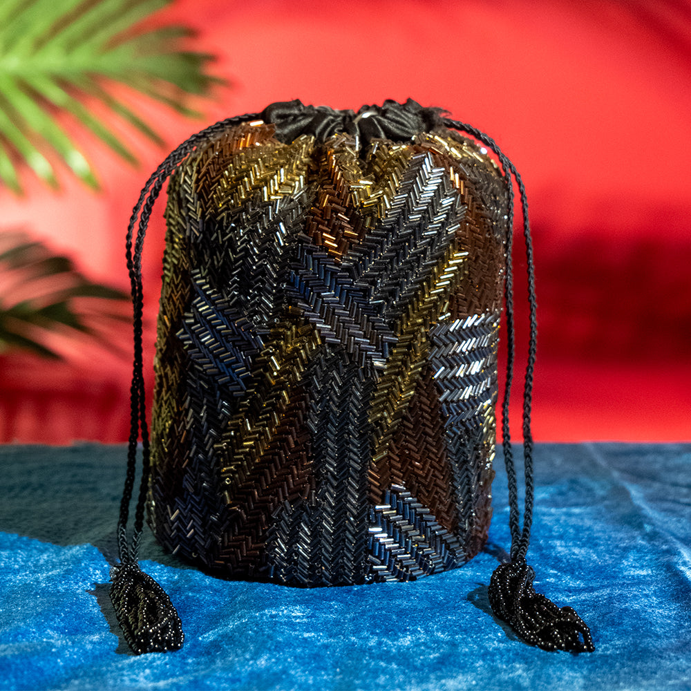 Handcrafted Glass Beads Potli Bag for Women – Velvet Base, Bridal Design, Perfect for Weddings & Parties