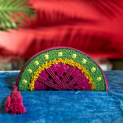 Handmade Beaded Coin Pouch with Tassel Watermelon Design – Elegant Zipper Clutch for Cash and Evening Outfits