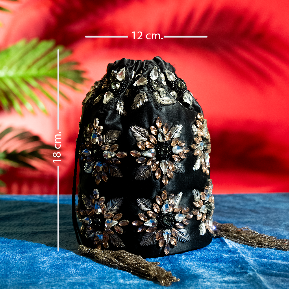 Handcrafted Geometric Glass Beaded Bridal Bag – Velvet Satin Finish, Chain Strap, Perfect for Weddings