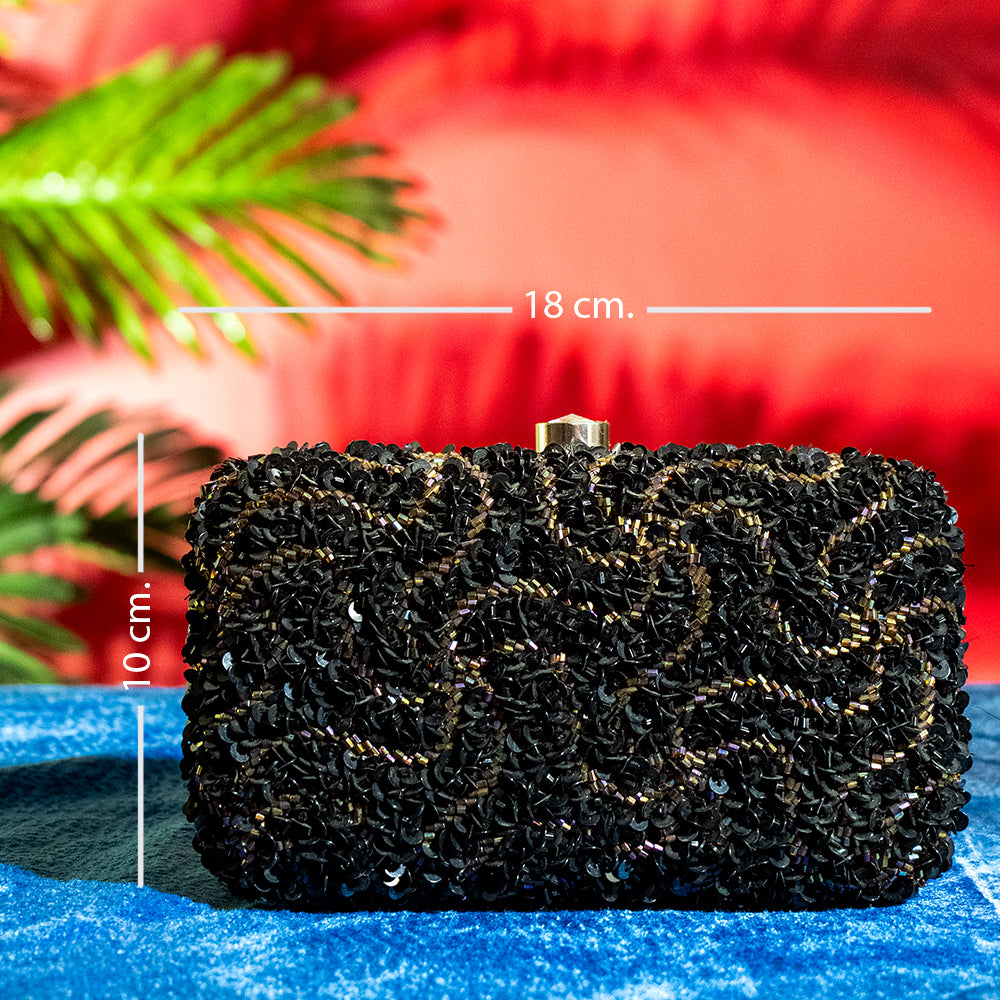 Handmade Glass Beaded Party Clutch with Metal Frame, Handle, and Detachable Chain