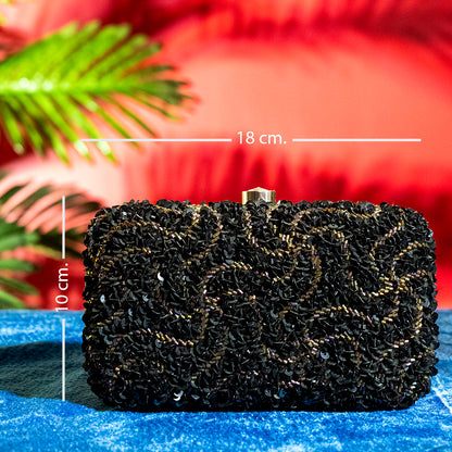 Handmade Glass Beaded Party Clutch with Metal Frame, Handle, and Detachable Chain