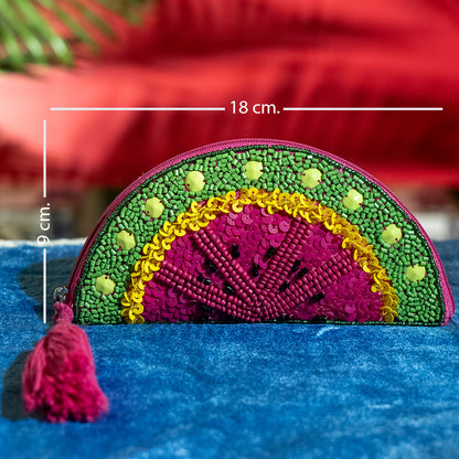 Handmade Beaded Coin Pouch with Tassel Watermelon Design – Elegant Zipper Clutch for Cash and Evening Outfits