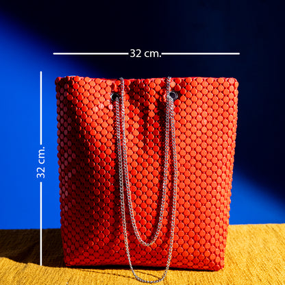 Handcrafted Embroidered Mini Shopper Bag – Raffia Design, Lightweight Shoulder Bag for Daily and Travel Use