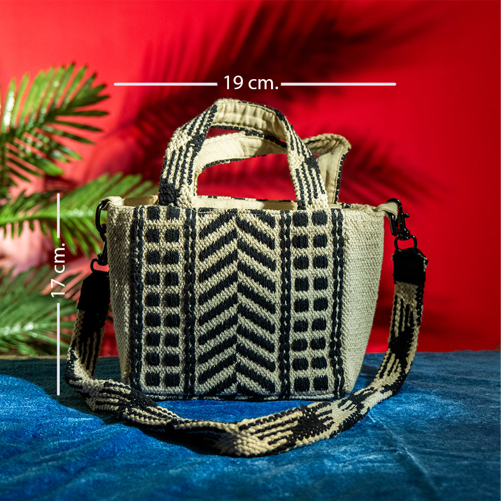 Handwoven Cotton Sling Bag with Detachable Strap – Striped Casual College Bag for Everyday Use