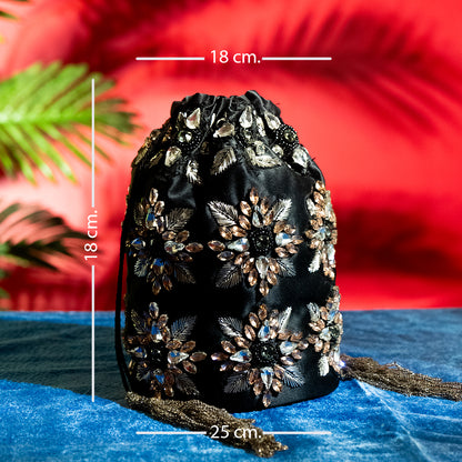 Handcrafted Glass Stone Clutch with Metal Chain – Floral Bridal Purse for Wedding and Reception