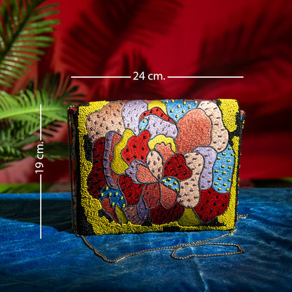 Elegant Floral Beaded Sling Bag for Women – Cotton Fabric, Magnetic Closure, Ideal for Party Outings