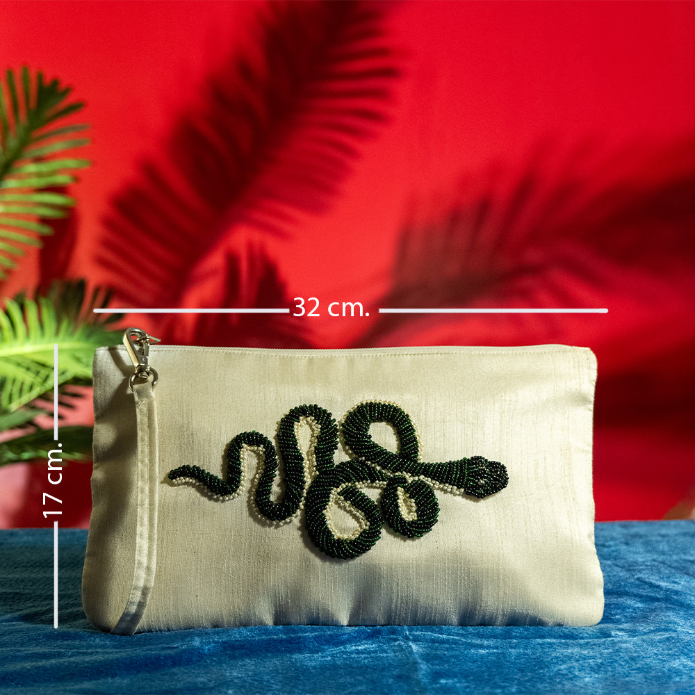 Handmade Polysilk Embroidery Wristlet Clutch Bag with Glass Embellishments for Western Evening Outings