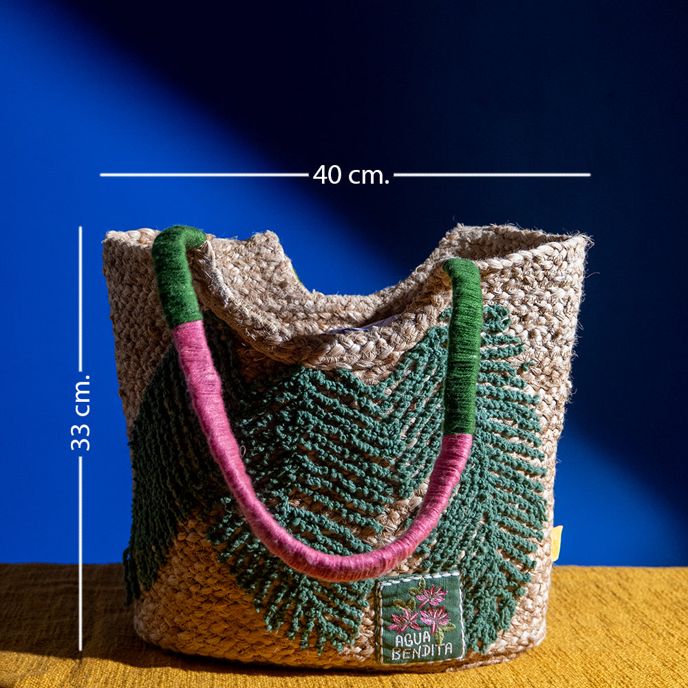 Handcrafted Embroidered Jute Shoulder Bag – Oval Base, Spacious, Eco-Friendly for Laptop and Daily Use