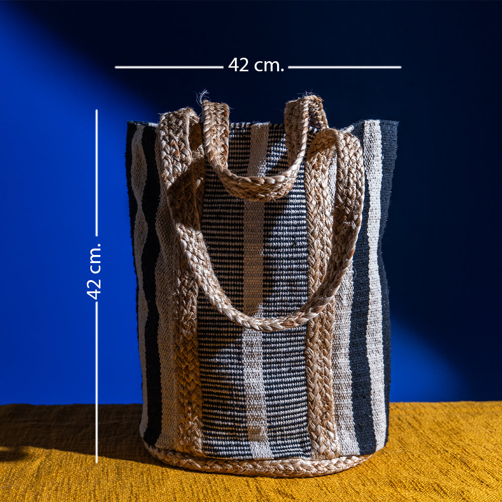 Handloom Jute Shopper Tote Bag – Oval Base, Cotton Blend, Eco-Friendly for Shopping and Beach