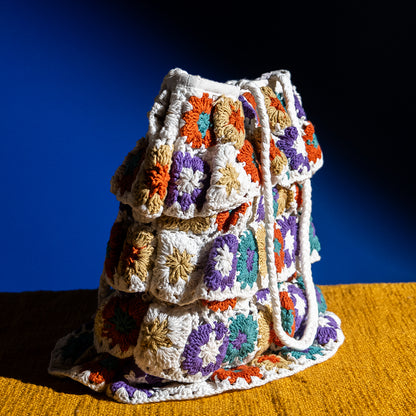 Handmade Crochet Knitted Multicolor Shoulder Bag – Boho Style Shopper Tote