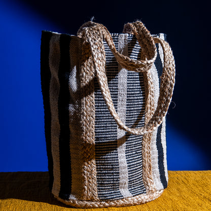 Handloom Jute Shopper Tote Bag – Oval Base, Cotton Blend, Eco-Friendly for Shopping and Beach