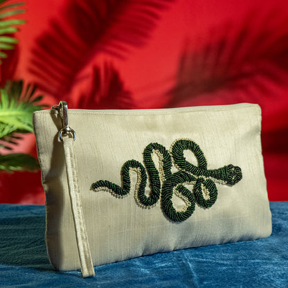 Handmade Polysilk Embroidery Wristlet Clutch Bag with Glass Embellishments for Western Evening Outings