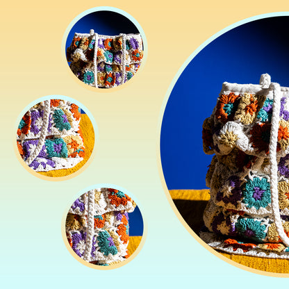 Handmade Crochet Knitted Multicolor Shoulder Bag – Boho Style Shopper Tote