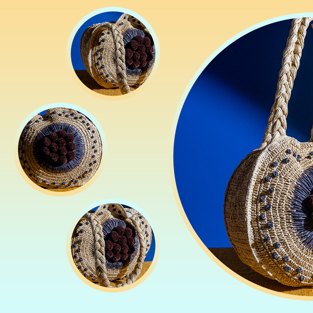 Handmade Raffia Embroidery Shopper Tote Bag – Cotton Travel & Office Shoulder Bag for Women