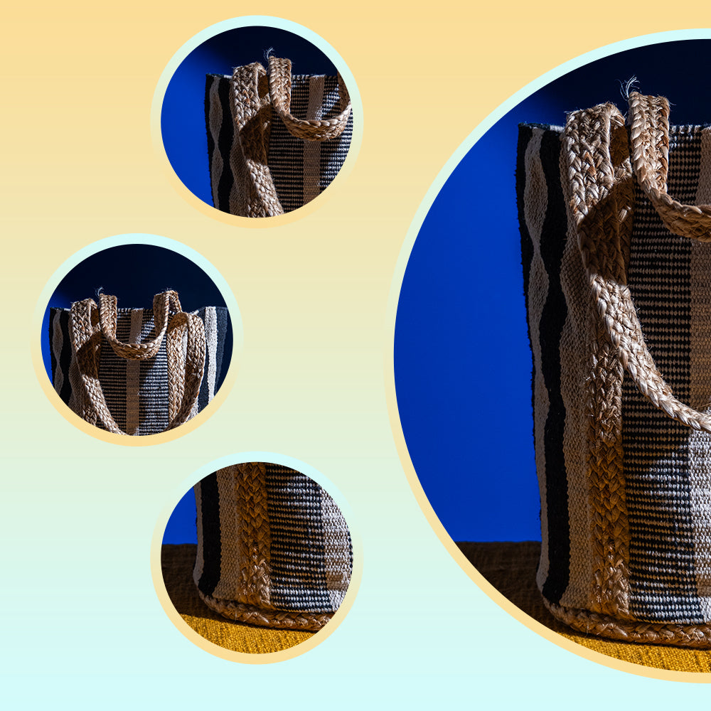 Handloom Jute Shopper Tote Bag – Oval Base, Cotton Blend, Eco-Friendly for Shopping and Beach