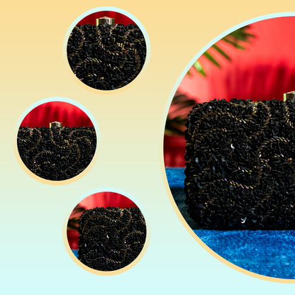 Handmade Glass Beaded Party Clutch with Metal Frame, Handle, and Detachable Chain