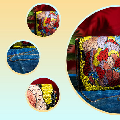 Elegant Floral Beaded Sling Bag for Women – Cotton Fabric, Magnetic Closure, Ideal for Party Outings