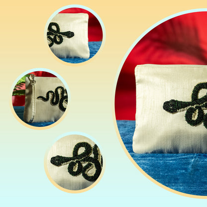 Handmade Polysilk Embroidery Wristlet Clutch Bag with Glass Embellishments for Western Evening Outings