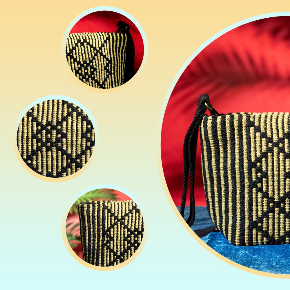 Handmade Cotton Handloom Wristlet Clutch Bag with Zipper Closure for Casual Daily Use