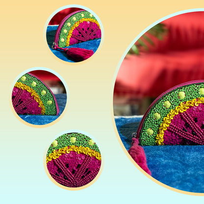 Handmade Beaded Coin Pouch with Tassel Watermelon Design – Elegant Zipper Clutch for Cash and Evening Outfits