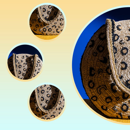 Tiger Print Beaded Raffia Tote Bag – Handmade Cotton Shopper for Women, Travel & Office