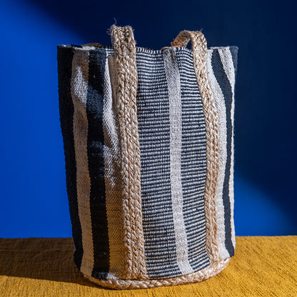 Handloom Jute Shopper Tote Bag – Oval Base, Cotton Blend, Eco-Friendly for Shopping and Beach