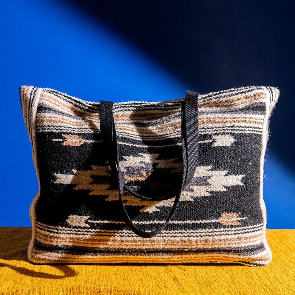 Handcrafted Handloom Cotton Shopper Bag – Dual Closure, Spacious Shoulder bag, Ideal for Laptop and Travel