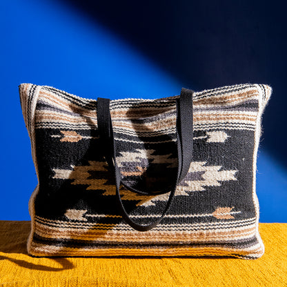 Handcrafted Handloom Cotton Shopper Bag – Dual Closure, Spacious Shoulder bag, Ideal for Laptop and Travel