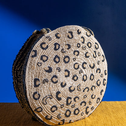 Tiger Print Beaded Raffia Tote Bag – Handmade Cotton Shopper for Women, Travel & Office