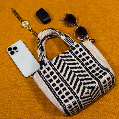 Handwoven Cotton Sling Bag with Detachable Strap – Striped Casual College Bag for Everyday Use