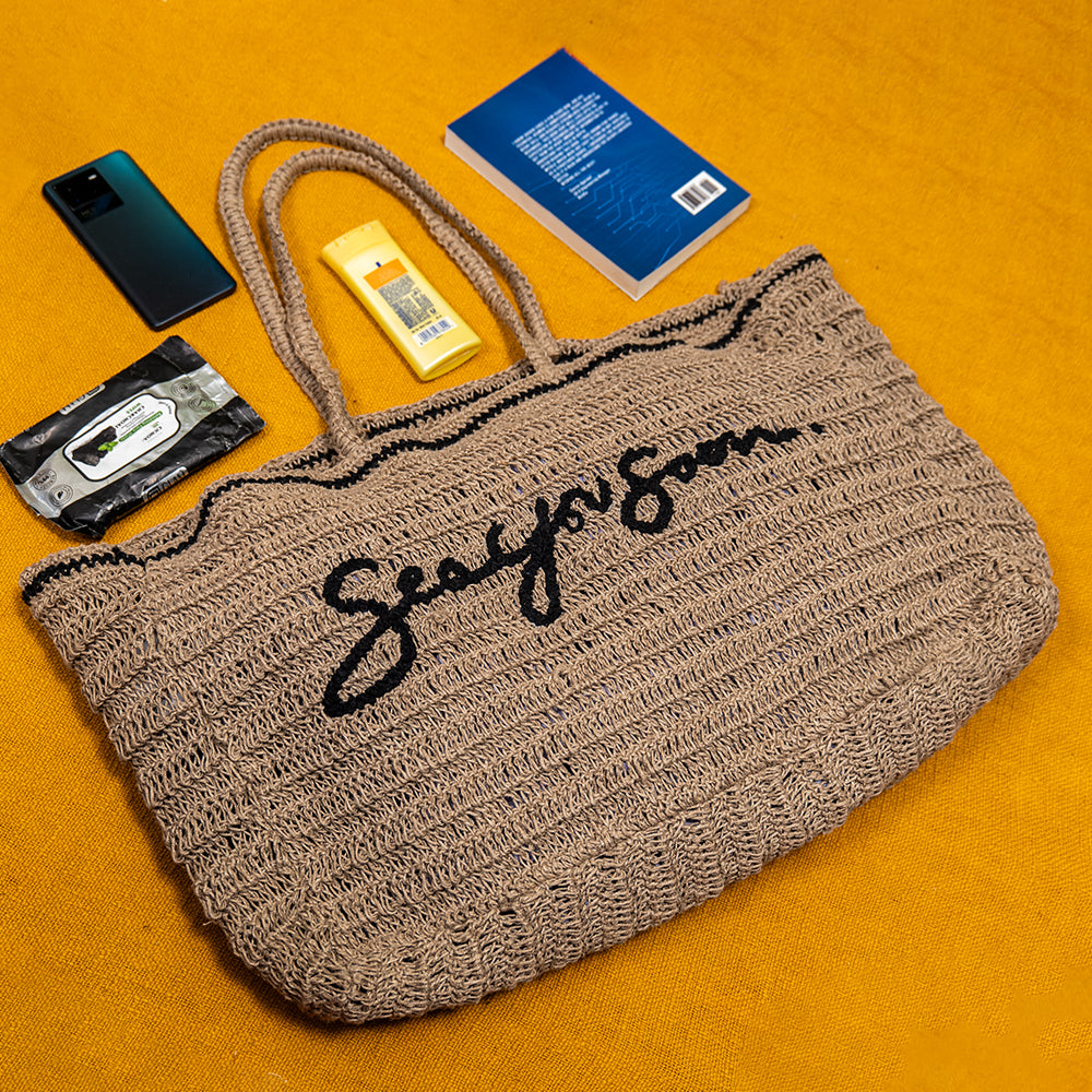 Handcrafted Raffia Crochet Shoulder Bag – Lightweight, Spacious Tote for Laptop, Travel, and Daily Use