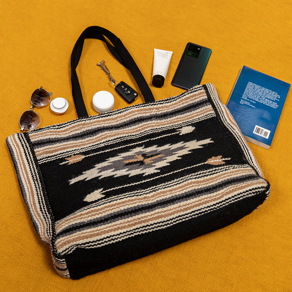 Handcrafted Handloom Cotton Shopper Bag – Dual Closure, Spacious Shoulder bag, Ideal for Laptop and Travel