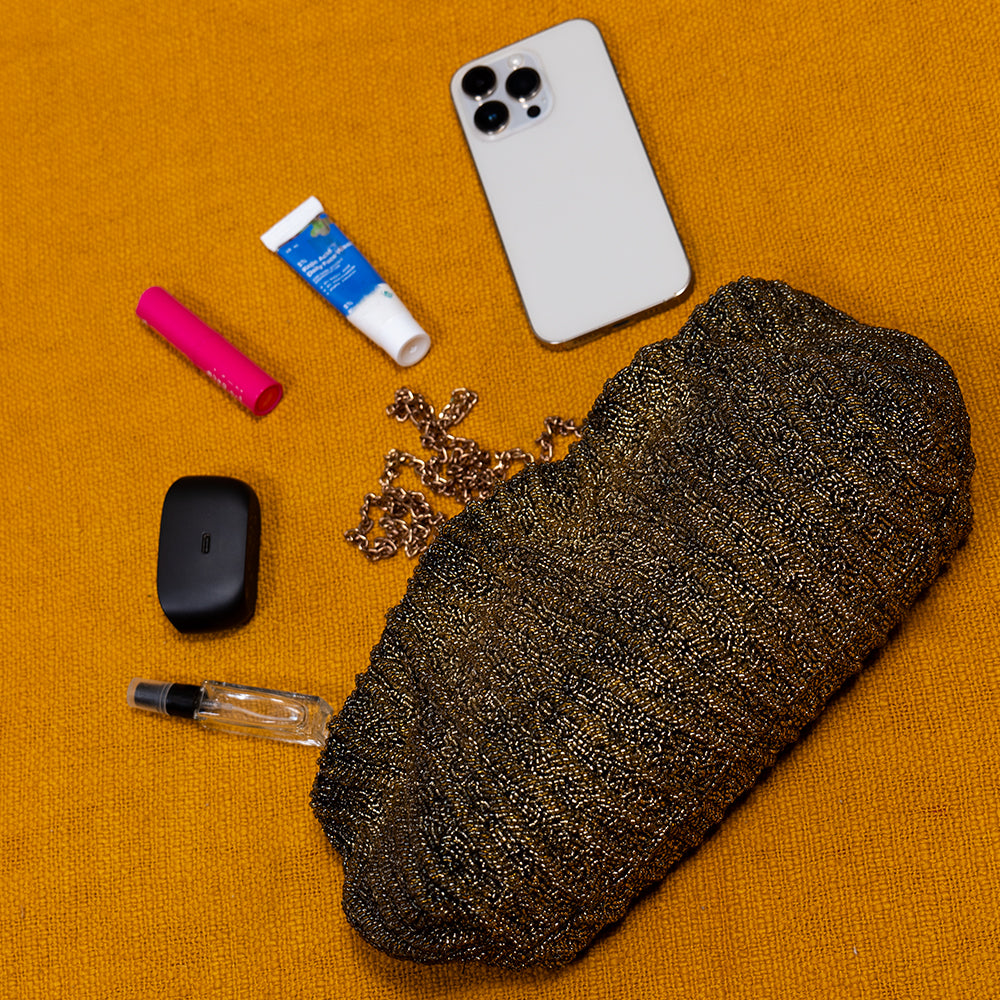 Handmade Beaded Sling Bag with Metal Strap – Elegant Party Purse for Phone and Essentials