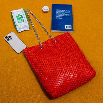 Handcrafted Embroidered Mini Shopper Bag – Raffia Design, Lightweight Shoulder Bag for Daily and Travel Use