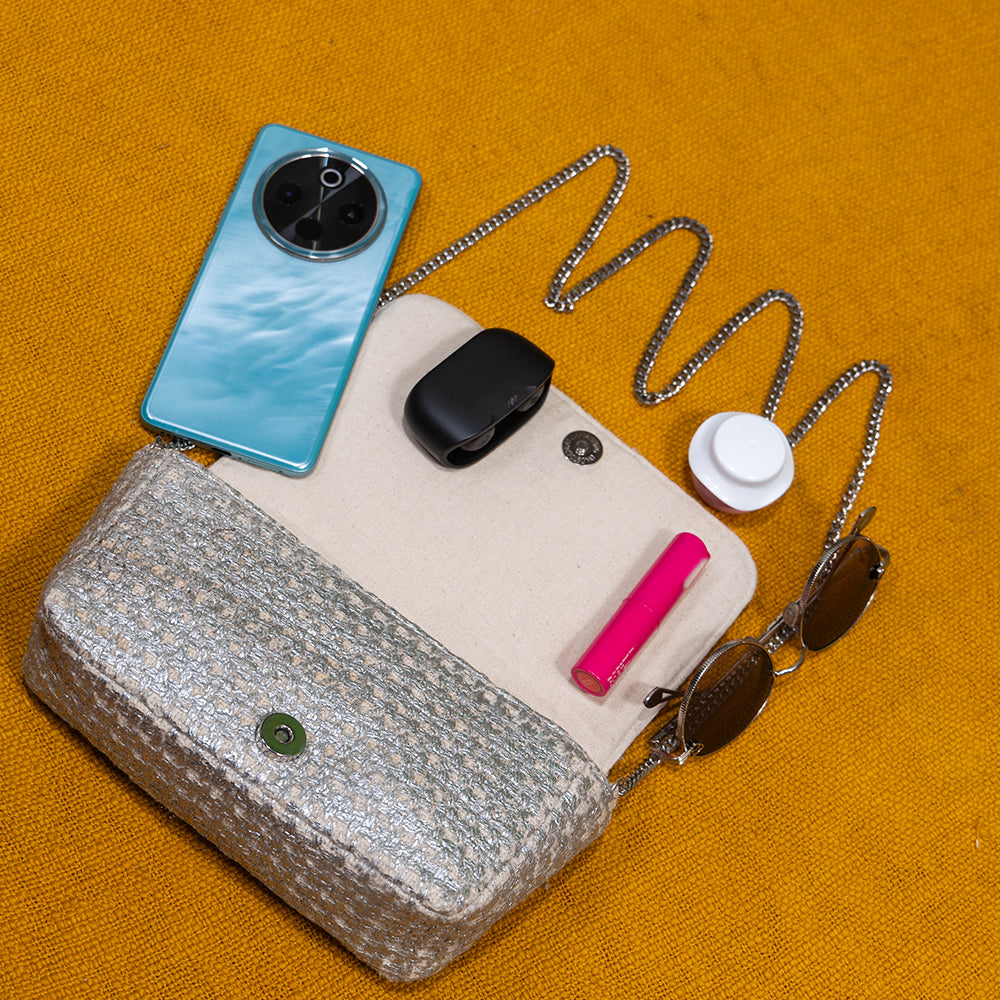 Handcrafted Cotton Handloom Sling Bag for Women – Solid Design, Magnetic Closure, Perfect for Parties