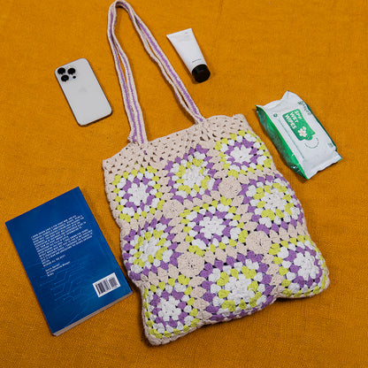Handcrafted Cotton Crochet Shoulder Bag – Lightweight, Durable, Perfect for Laptop, Travel, and Daily Use
