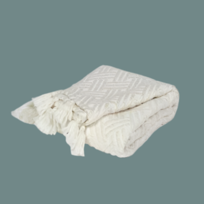 Handwoven geometric ivory throw