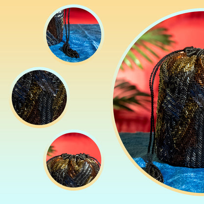 Handcrafted Glass Beads Potli Bag for Women – Velvet Base, Bridal Design, Perfect for Weddings & Parties
