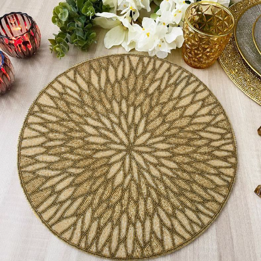 Beaded circular golden allover diamond design Placemat