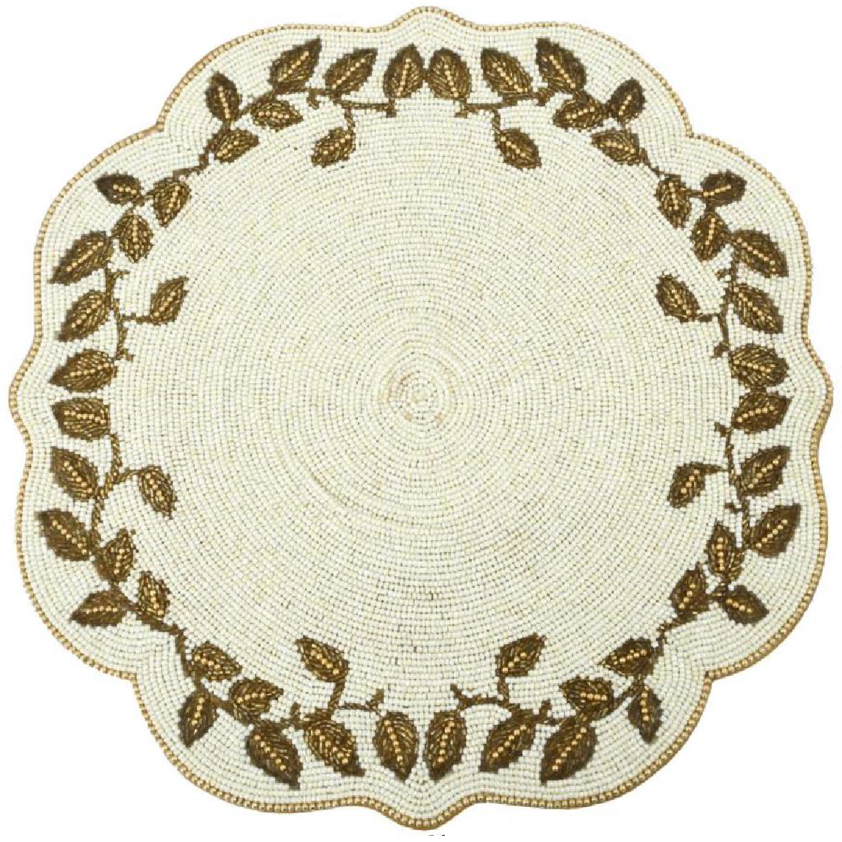 Beaded circular golden flower border design placemat
