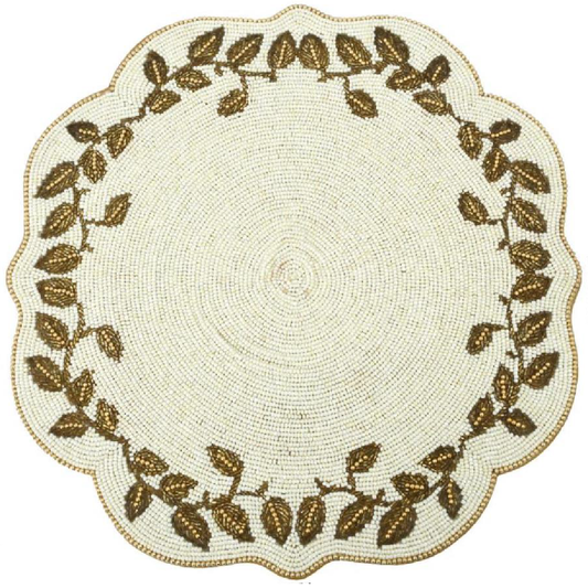 Beaded circular golden flower border design placemat