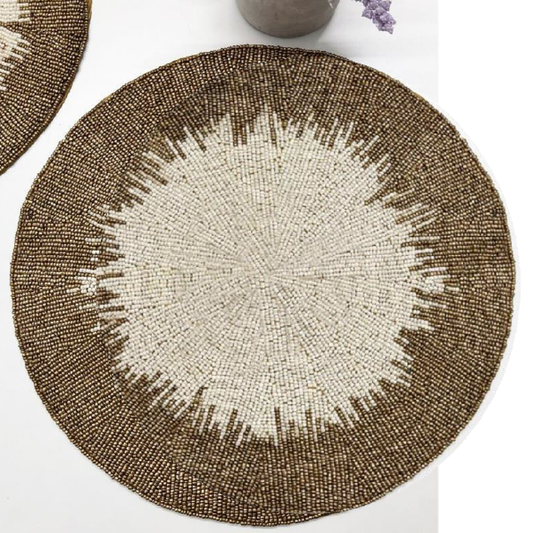 Beaded circular golden pie design placemat