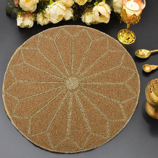 Beaded circular golden star shape design Placemat