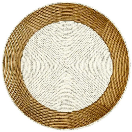 Beaded circular outer golden inner white design placemat