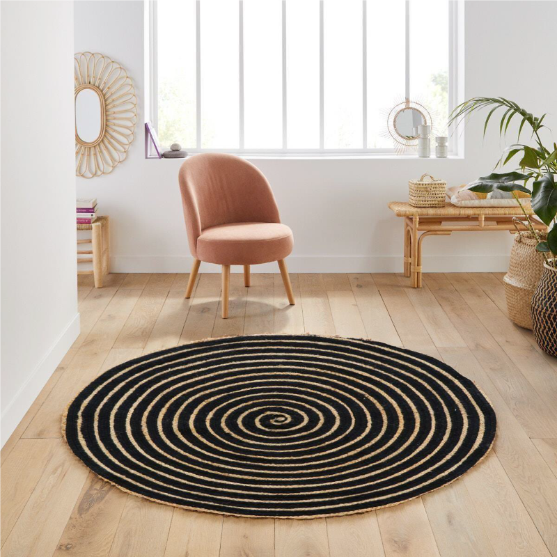 Jute cotton braided round rug